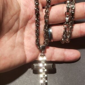 Silver cross and necklace....24097